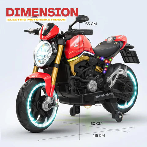 12V Kids Electric Motorcycle Bike with Training Wheels, Music & LED Lights – Ride-On Battery Bike for Boys & Girls Age 2–10 | Ducati Style