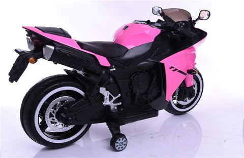 R1 Kids Pink Motorcycle Bike with Supporting Wheels