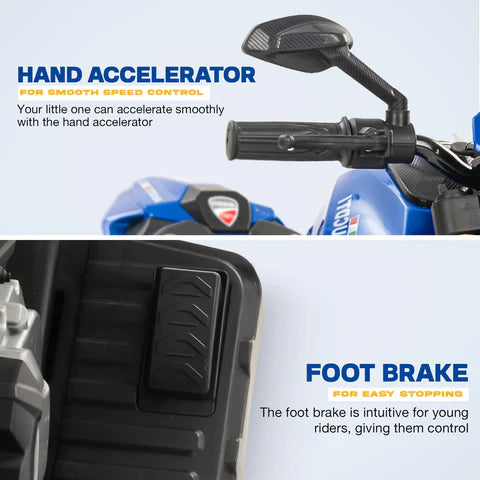 12V Kids Electric Motorcycle Bike with Training Wheels, Music & LED Lights – Ride-On Battery Bike for Boys & Girls Age 2–10 | Ducati Style