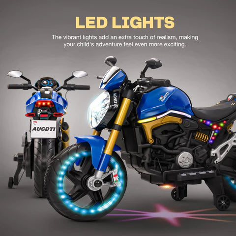 12V Kids Electric Motorcycle Bike with Training Wheels, Music & LED Lights – Ride-On Battery Bike for Boys & Girls Age 2–10 | Ducati Style