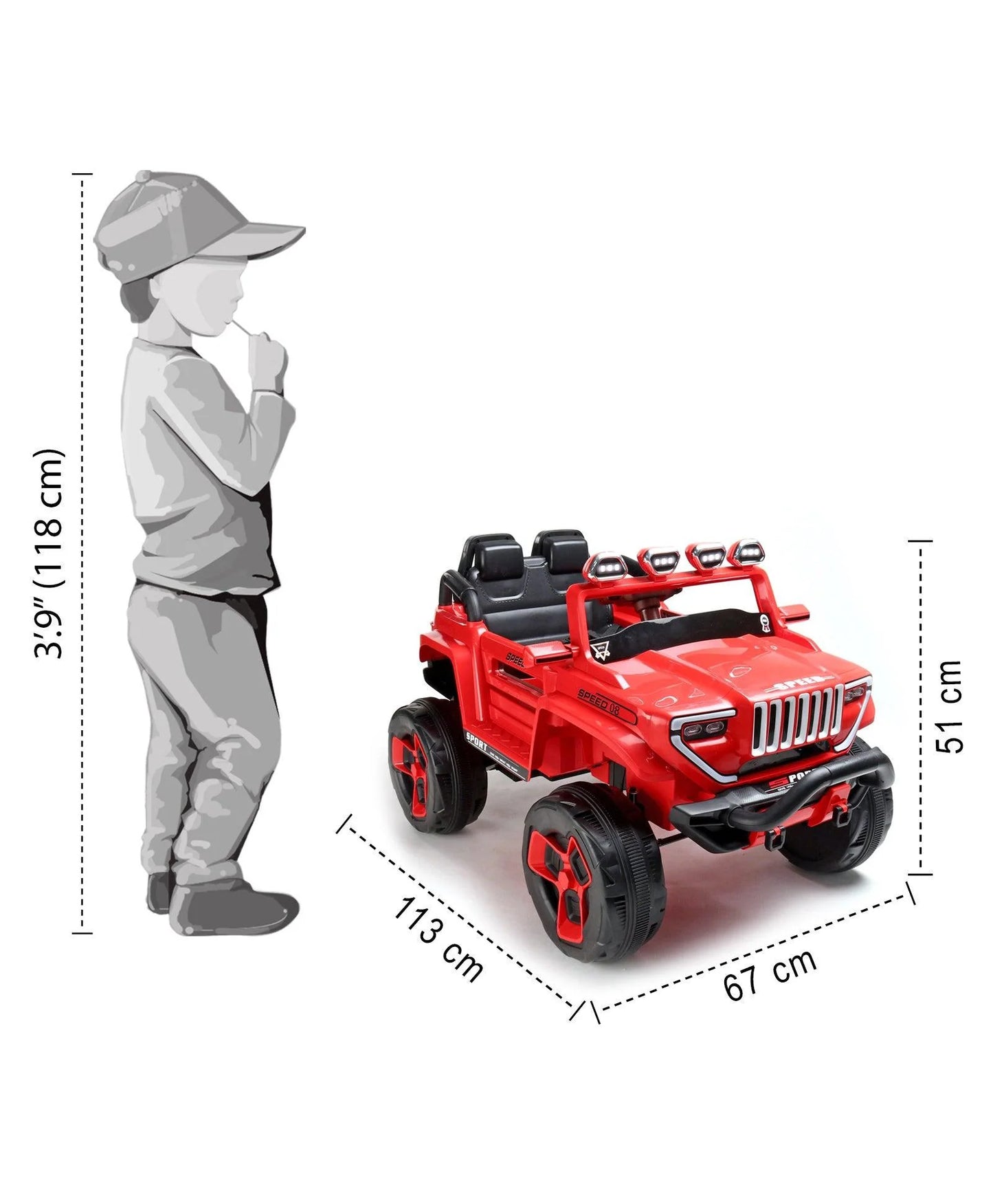Jumbo-sized 12v 4 Wheel Drive Kids Electric Bugatti Jeep | Single Button start and 2 Point safety harness