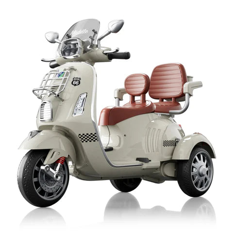 Dual Seater Vespa Ride-On 12V scooter with 3 Wheels Power for Children
