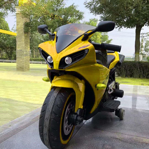 R1 Kids Electric Sports Ride on Bike with Training Wheels | Realistic Working LED Headlights